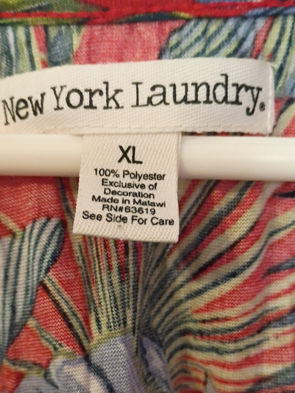New York Laundry Red Tropical Leaf Button-Front Top with Crochet Sleeves - Picture 2 of 6
